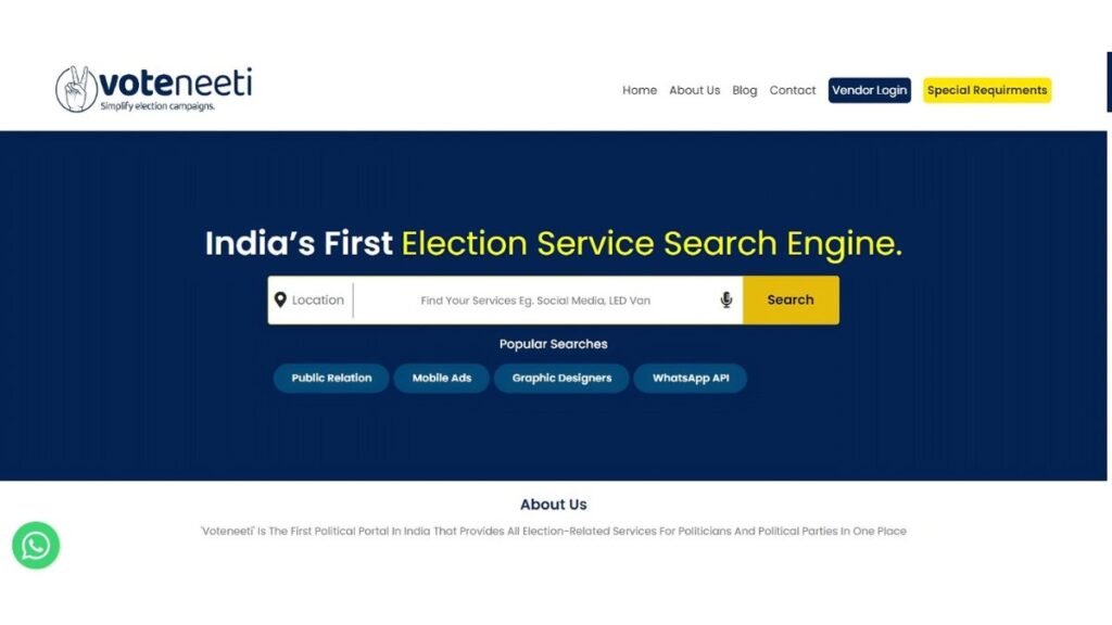अब राजनीतिक सेवाएं ऑनलाइन! भारत में लॉन्च हो रहा है ‘वोटनीति’ – भारत का पहला चुनाव सेवा सर्च इंजन!